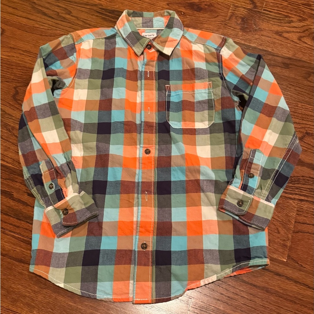 Carter’s Colorful Plaid Button-Up Shirt on Size 7